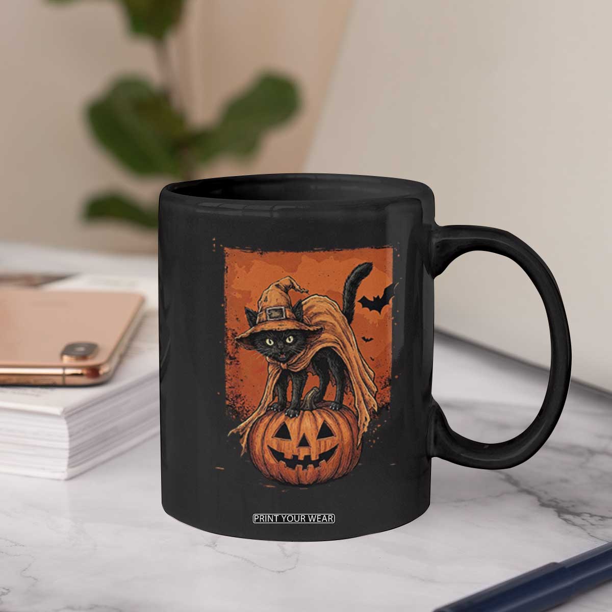 Spooky Halloween Black Cat Witch Coffee Mug Witchcraft Fantasy Gift