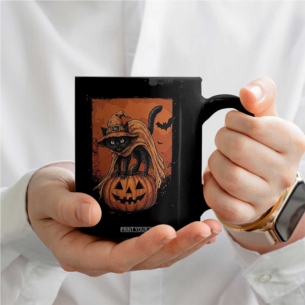 Spooky Halloween Black Cat Witch Coffee Mug Witchcraft Fantasy Gift