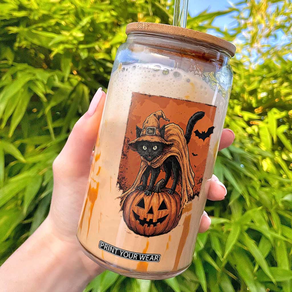Spooky Halloween Black Cat Witch Glass Can Witchcraft Fantasy Gift