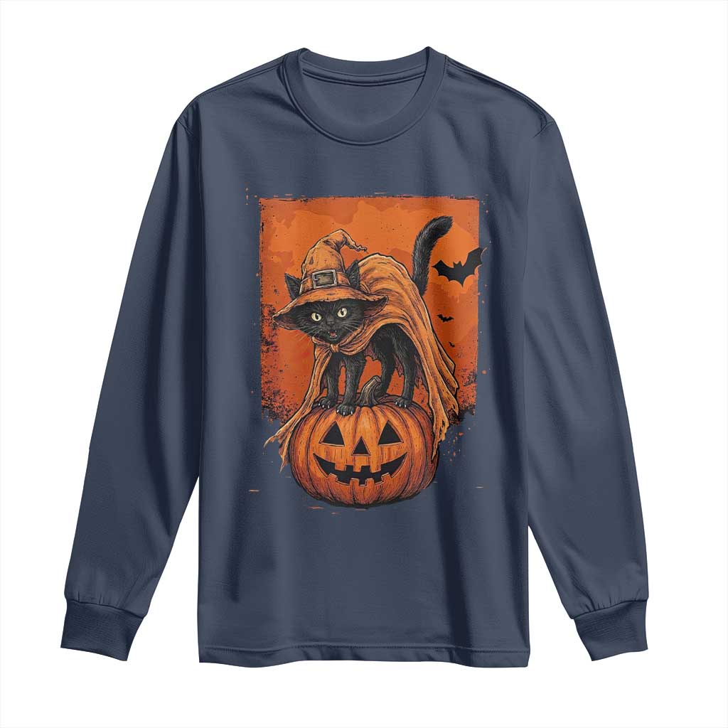 Spooky Halloween Black Cat Witch Long Sleeve Shirt Witchcraft Fantasy Gift