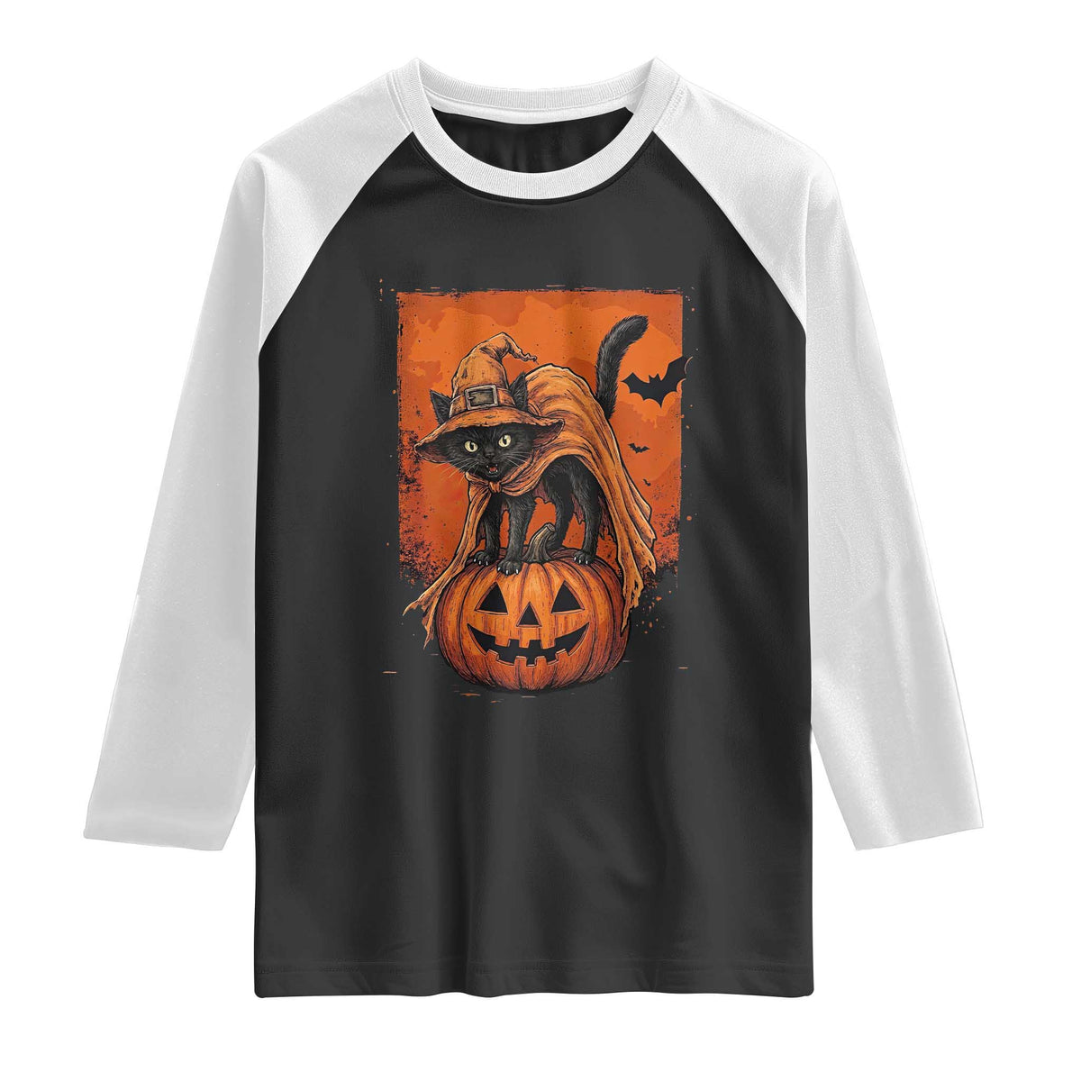 Spooky Halloween Black Cat Witch Raglan Shirt Witchcraft Fantasy Gift