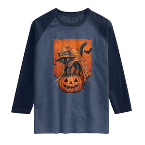 Spooky Halloween Black Cat Witch Raglan Shirt Witchcraft Fantasy Gift