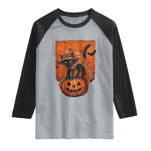 Spooky Halloween Black Cat Witch Raglan Shirt Witchcraft Fantasy Gift