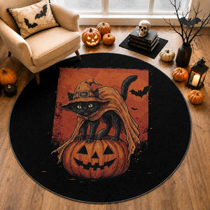 Spooky Halloween Black Cat Witch Round Rug Witchcraft Fantasy Gift
