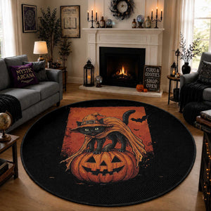 Spooky Halloween Black Cat Witch Round Rug Witchcraft Fantasy Gift