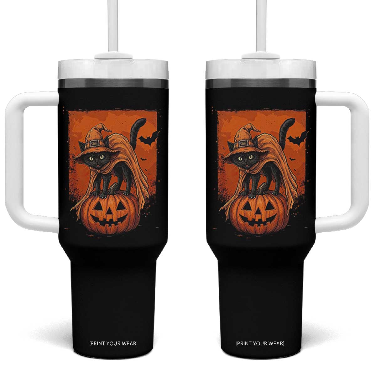 Spooky Halloween Black Cat Witch Tumbler With Handle Witchcraft Fantasy Gift