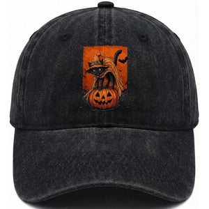 Spooky Halloween Black Cat Witch Washed Cotton Baseball Cap Witchcraft Fantasy Gift