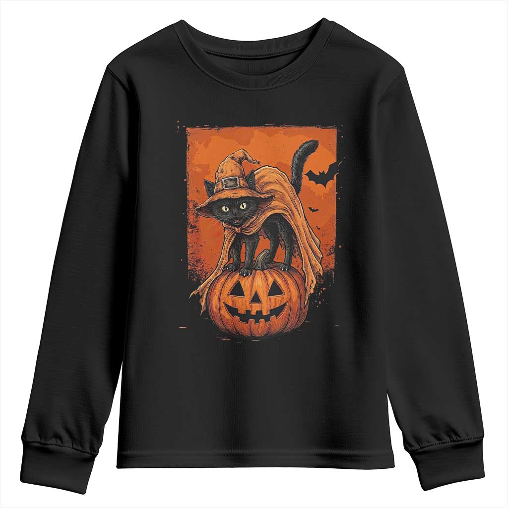Spooky Halloween Black Cat Witch Youth Sweatshirt Witchcraft Fantasy Gift