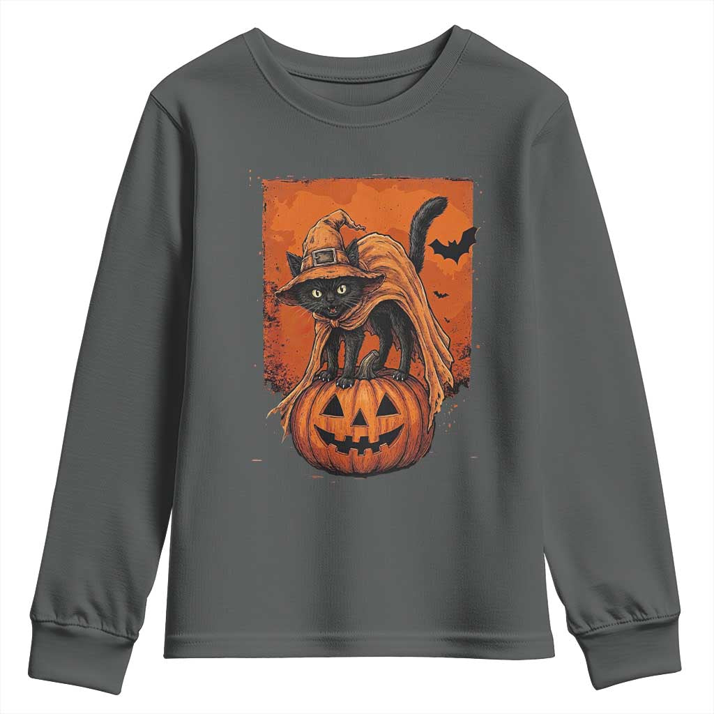 Spooky Halloween Black Cat Witch Youth Sweatshirt Witchcraft Fantasy Gift
