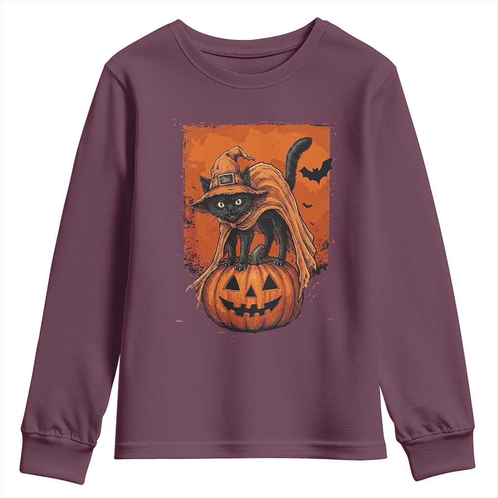 Spooky Halloween Black Cat Witch Youth Sweatshirt Witchcraft Fantasy Gift