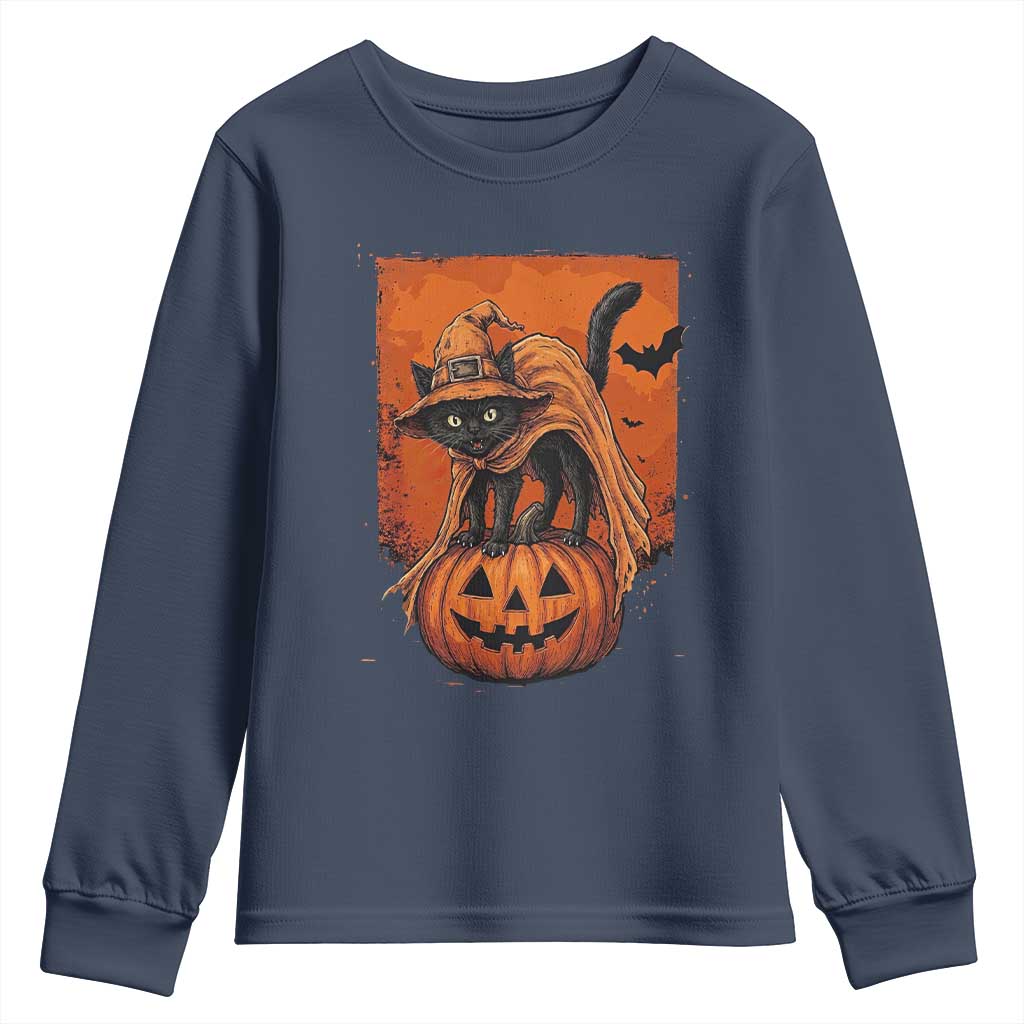 Spooky Halloween Black Cat Witch Youth Sweatshirt Witchcraft Fantasy Gift