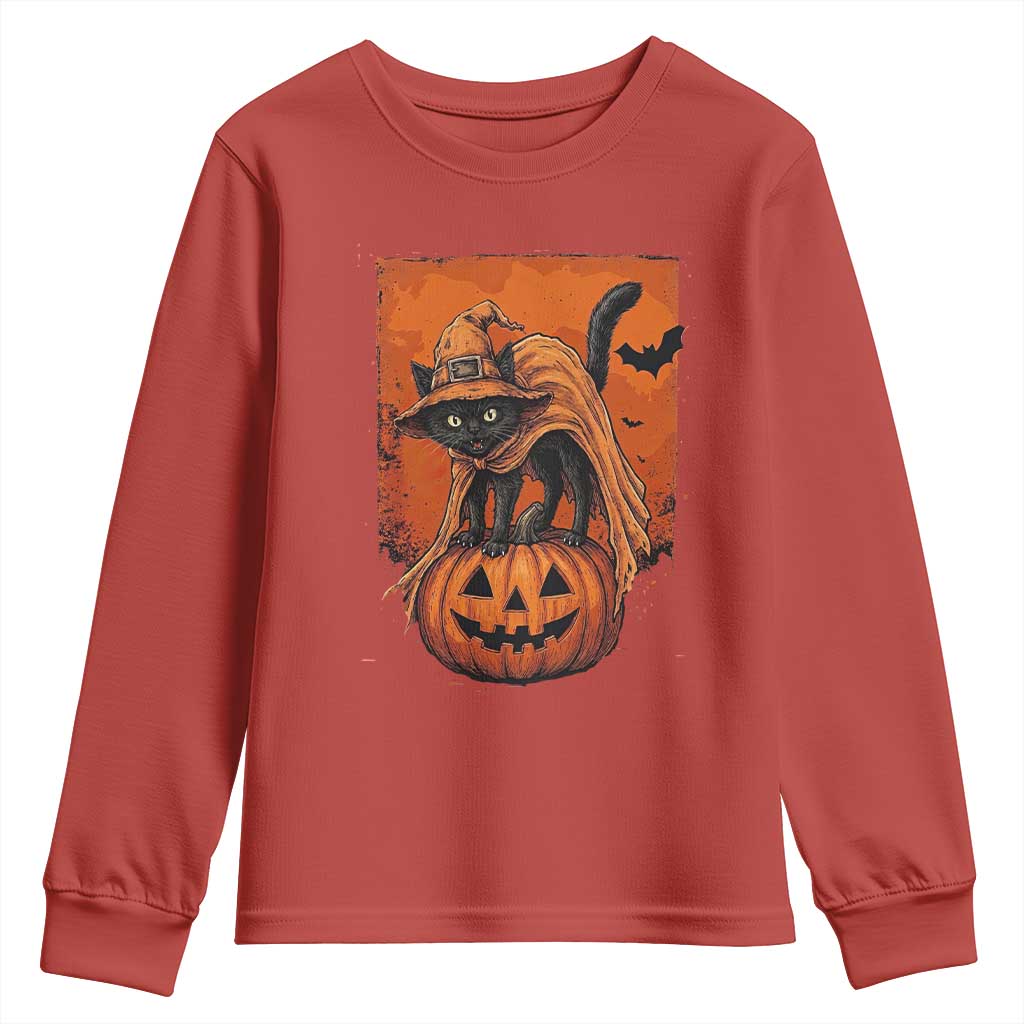 Spooky Halloween Black Cat Witch Youth Sweatshirt Witchcraft Fantasy Gift
