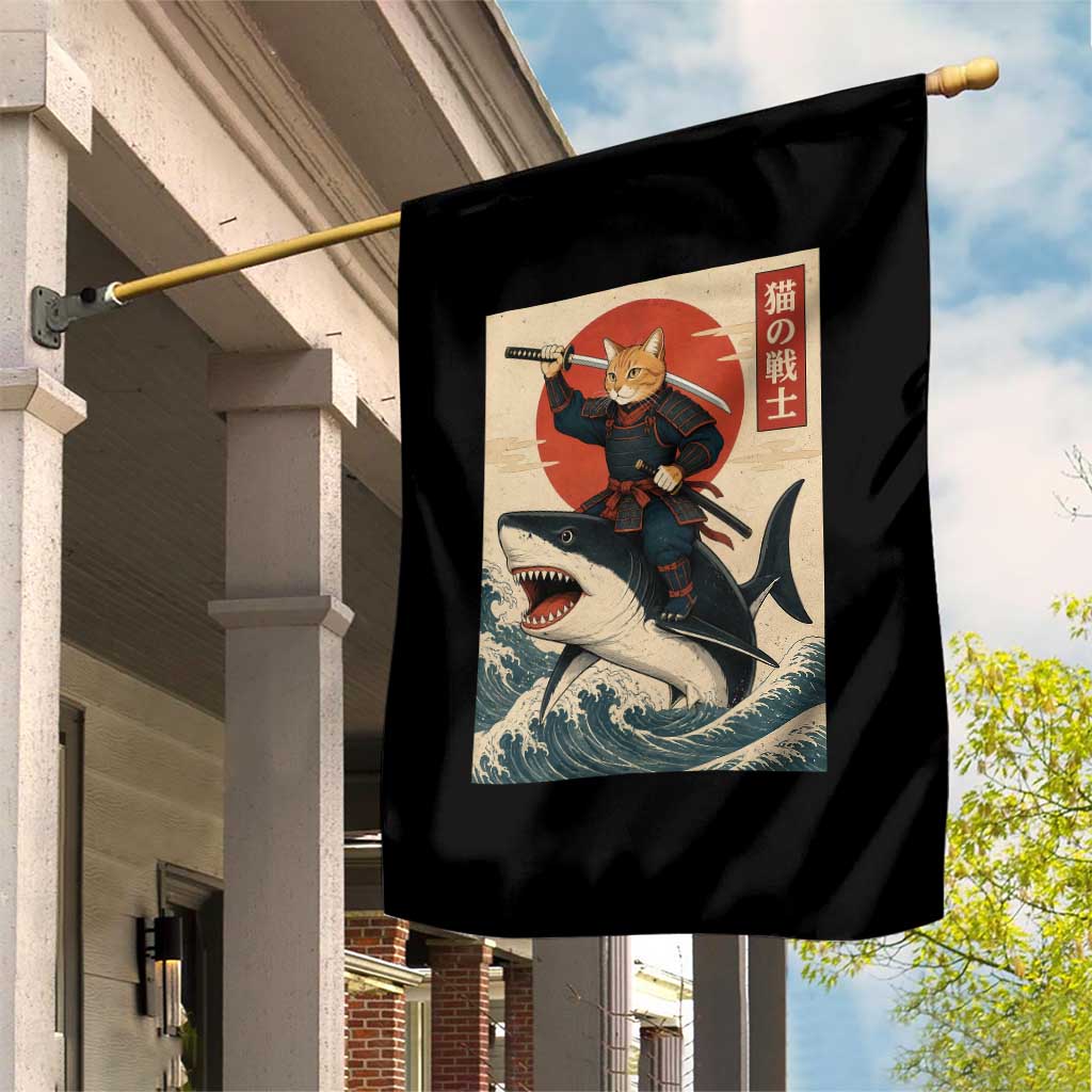 Funny Samurai Cat Riding Shark Garden Flag Vintage Japanese Ukiyoe TS12 Print Your Wear