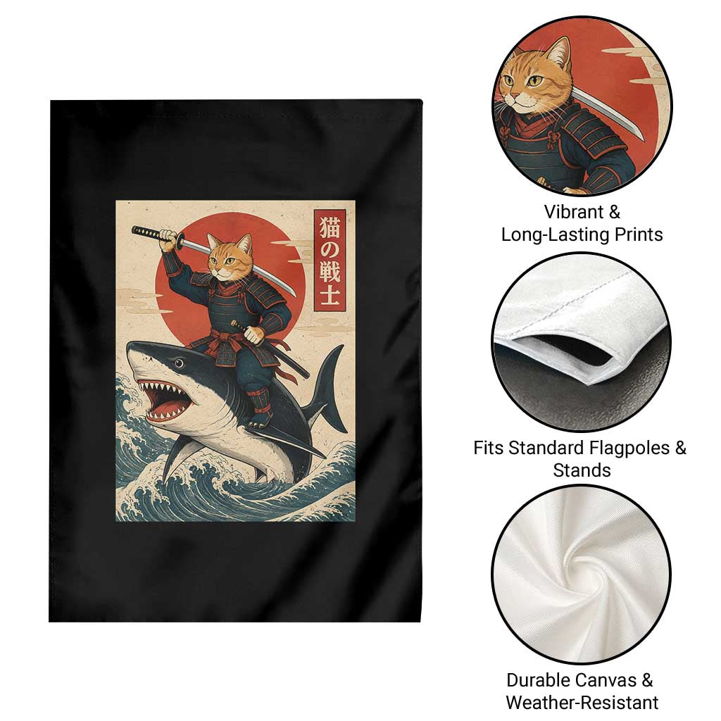 Funny Samurai Cat Riding Shark Garden Flag Vintage Japanese Ukiyoe TS12 Print Your Wear