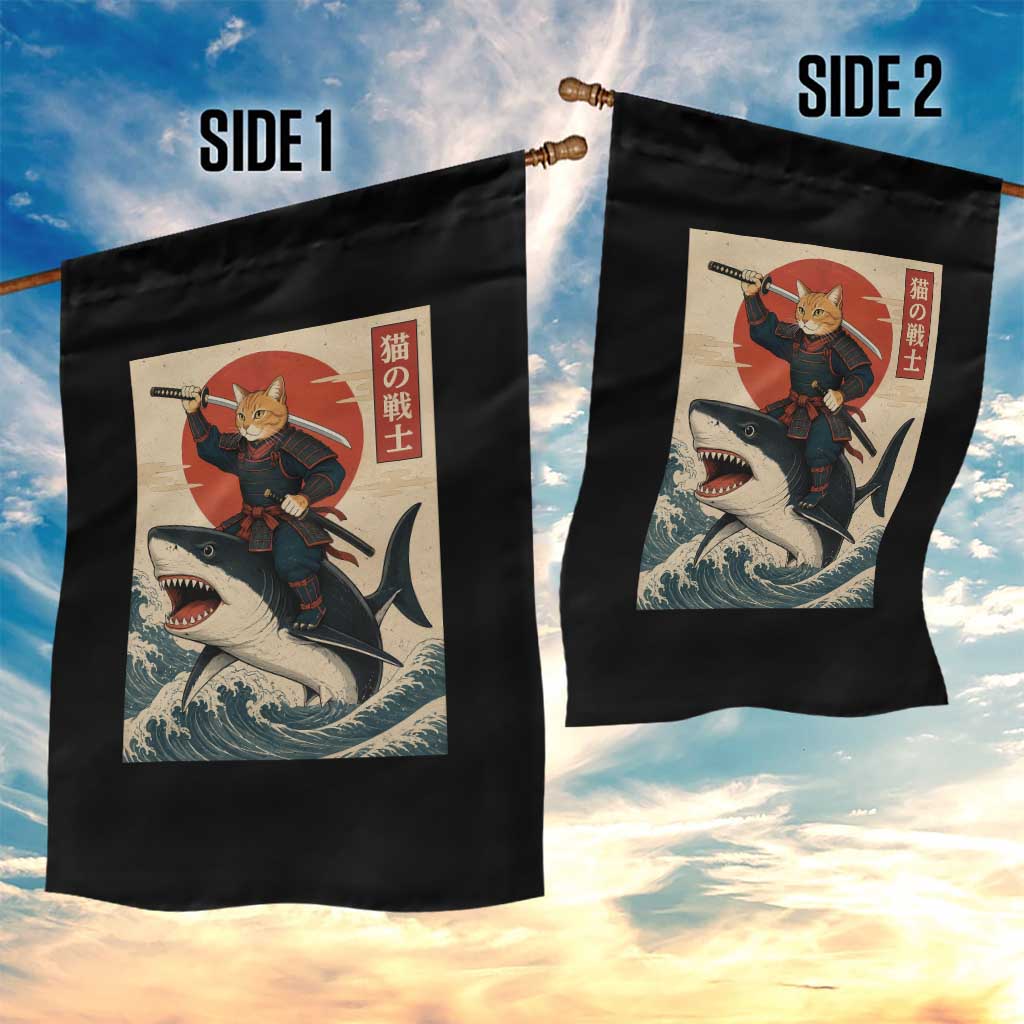 Funny Samurai Cat Riding Shark Garden Flag Vintage Japanese Ukiyoe TS12 Print Your Wear