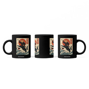 Funny Samurai Cat Riding Shark Coffee Mug Vintage Japanese Ukiyoe TS12 Print Your Wear