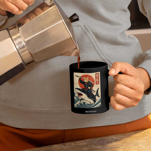 Funny Samurai Cat Riding Shark Coffee Mug Vintage Japanese Ukiyoe TS12 Print Your Wear