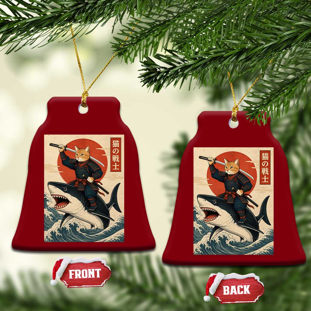 Funny Samurai Cat Riding Shark Ceramic Ornament Vintage Japanese Ukiyoe TS12 Print Your Wear