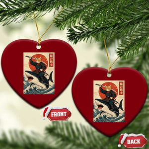 Funny Samurai Cat Riding Shark Ceramic Ornament Vintage Japanese Ukiyoe TS12 Print Your Wear