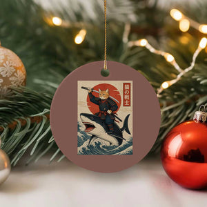 Funny Samurai Cat Riding Shark Ceramic Ornament Vintage Japanese Ukiyoe TS12 1pc Mocha Print Your Wear