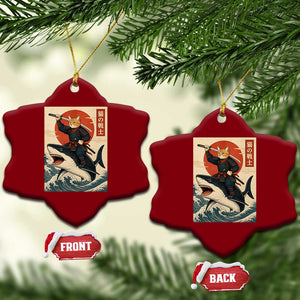 Funny Samurai Cat Riding Shark Ceramic Ornament Vintage Japanese Ukiyoe TS12 Print Your Wear