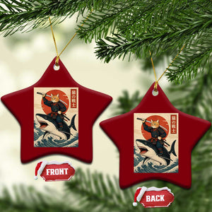 Funny Samurai Cat Riding Shark Ceramic Ornament Vintage Japanese Ukiyoe TS12 Print Your Wear