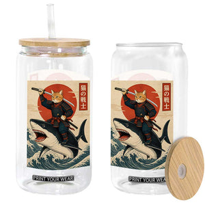Funny Samurai Cat Riding Shark Glass Can Vintage Japanese Ukiyoe TS12 Print Your Wear