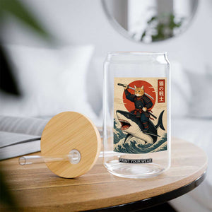 Funny Samurai Cat Riding Shark Glass Can Vintage Japanese Ukiyoe TS12 Print Your Wear