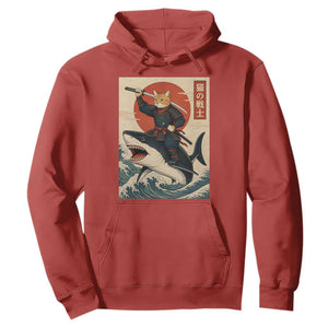 Funny Samurai Cat Riding Shark Hoodie Vintage Japanese Ukiyoe TS12 Red Print Your Wear