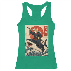 Funny Samurai Cat Riding Shark Racerback Tank Top Vintage Japanese Ukiyoe TS12 Irish Green Print Your Wear