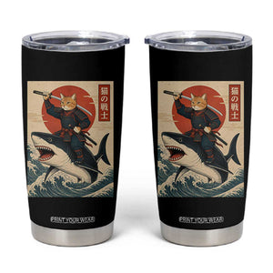 Funny Samurai Cat Riding Shark Tumbler Cup Vintage Japanese Ukiyoe TS12 Black Print Your Wear
