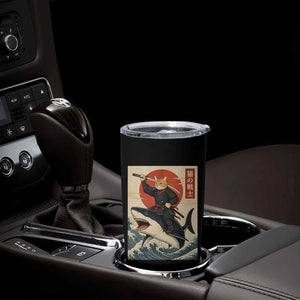 Funny Samurai Cat Riding Shark Tumbler Cup Vintage Japanese Ukiyoe TS12 Print Your Wear