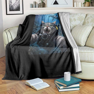 Funny Scuba Diving Cat Selfie With Hammerhead Shark Throw Blanket TS12 Print Your Wear