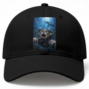 Funny Scuba Diving Cat Selfie With Hammerhead Shark Baseball Cap TS12 Print Your Wear