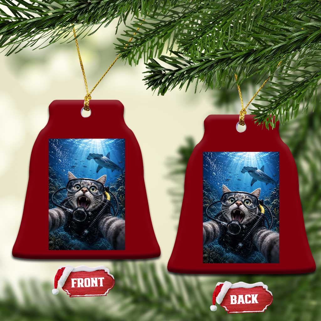 Funny Scuba Diving Cat Selfie With Hammerhead Shark Ceramic Ornament TS12 Print Your Wear