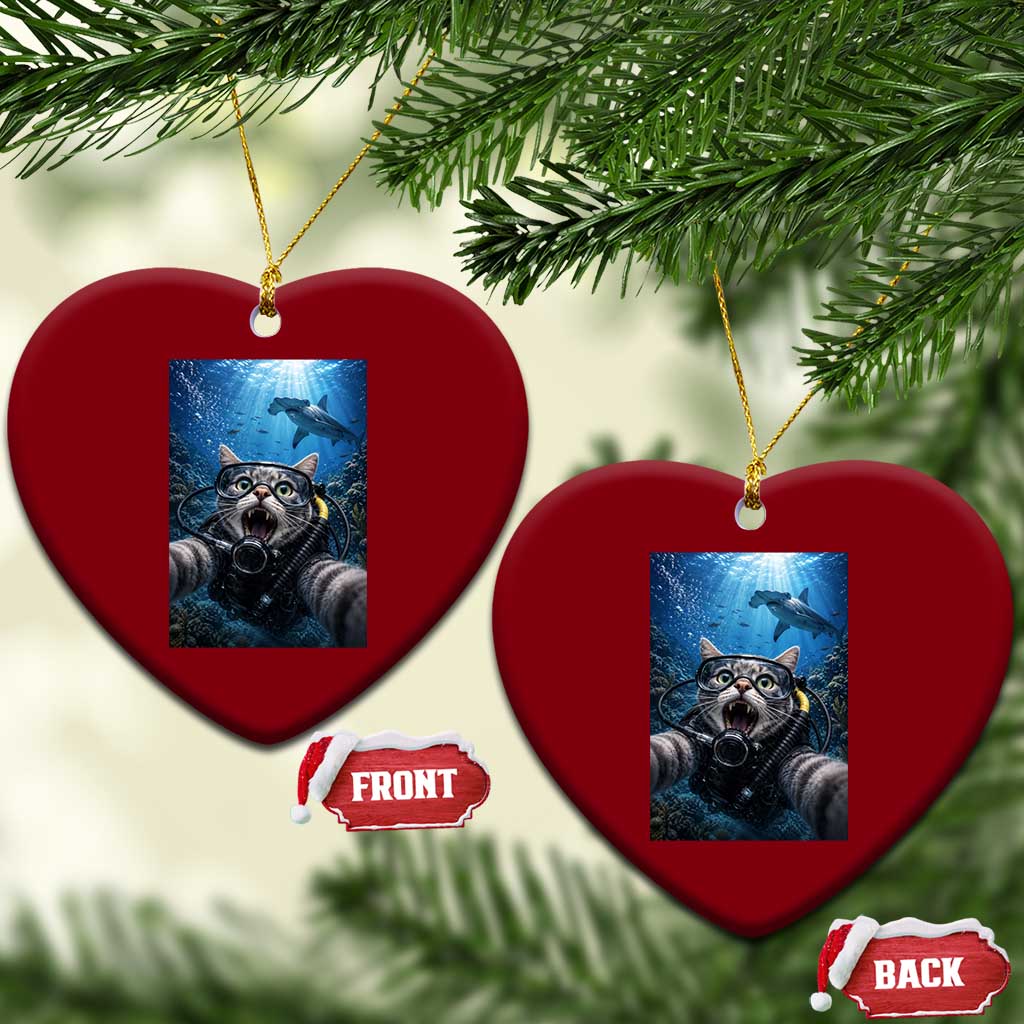 Funny Scuba Diving Cat Selfie With Hammerhead Shark Ceramic Ornament TS12 Print Your Wear