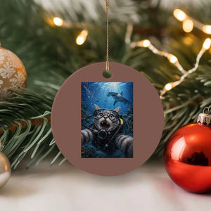Funny Scuba Diving Cat Selfie With Hammerhead Shark Ceramic Ornament TS12 1pc Mocha Print Your Wear