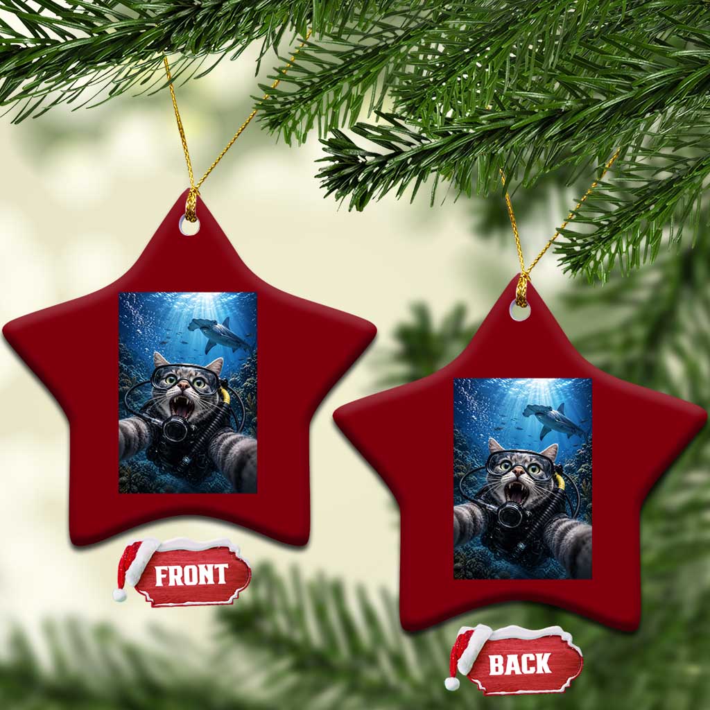 Funny Scuba Diving Cat Selfie With Hammerhead Shark Ceramic Ornament TS12 Print Your Wear