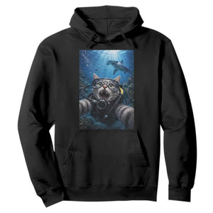 Funny Scuba Diving Cat Selfie With Hammerhead Shark Hoodie TS12 Black Print Your Wear