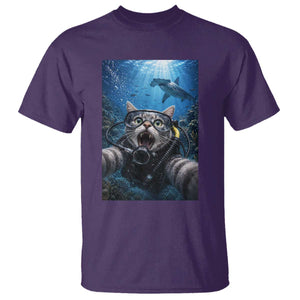 Funny Scuba Diving Cat Selfie With Hammerhead Shark T Shirt TS12 Purple Print Your Wear