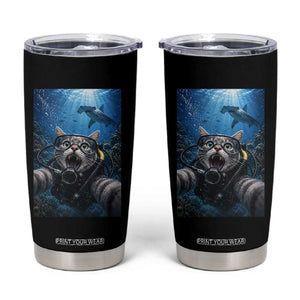 Funny Scuba Diving Cat Selfie With Hammerhead Shark Tumbler Cup TS12 Black Print Your Wear