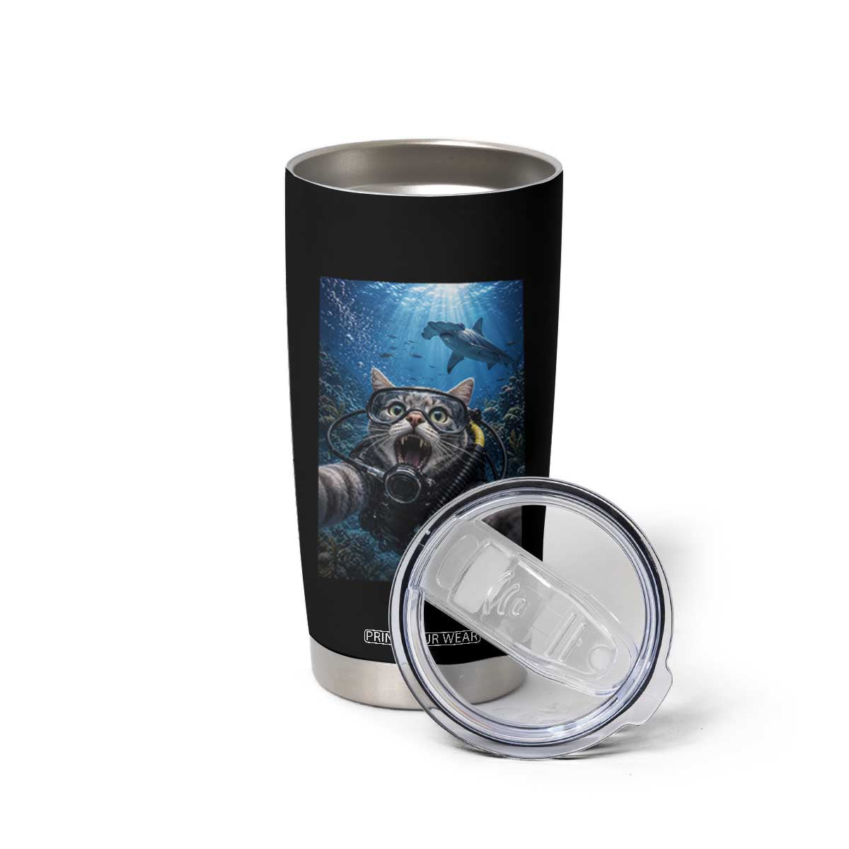 Funny Scuba Diving Cat Selfie With Hammerhead Shark Tumbler Cup TS12 Print Your Wear