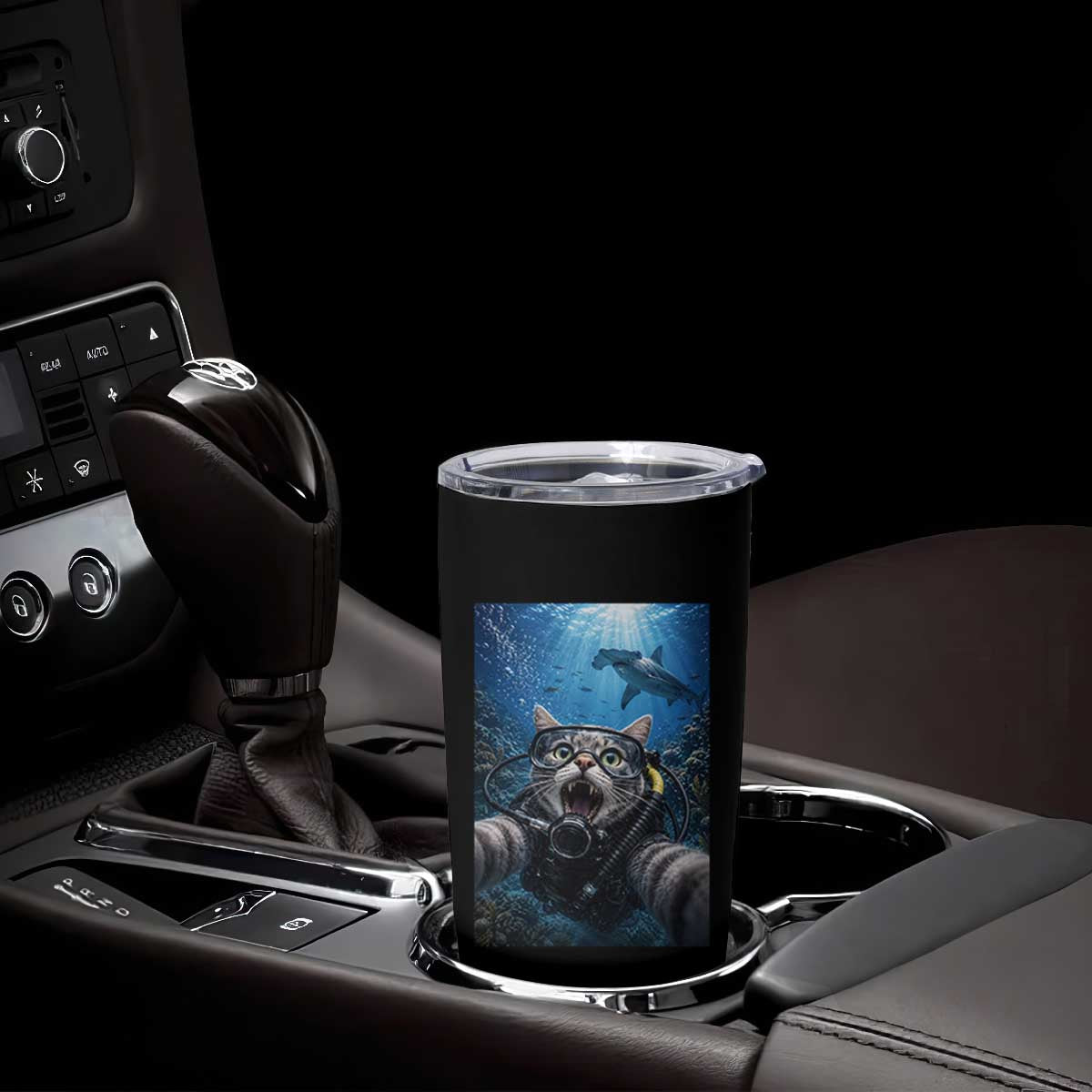 Funny Scuba Diving Cat Selfie With Hammerhead Shark Tumbler Cup TS12 Print Your Wear