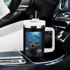 Funny Scuba Diving Cat Selfie With Hammerhead Shark Tumbler With Handle TS12 Print Your Wear