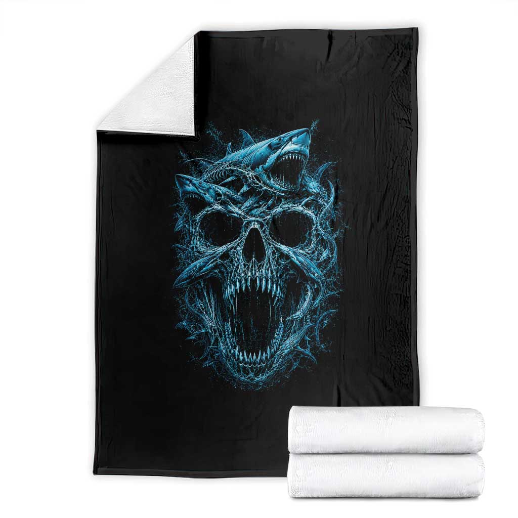 Vintage Great White Shark Skull Throw Blanket Deep Sea Horror Art TS12 Black Print Your Wear