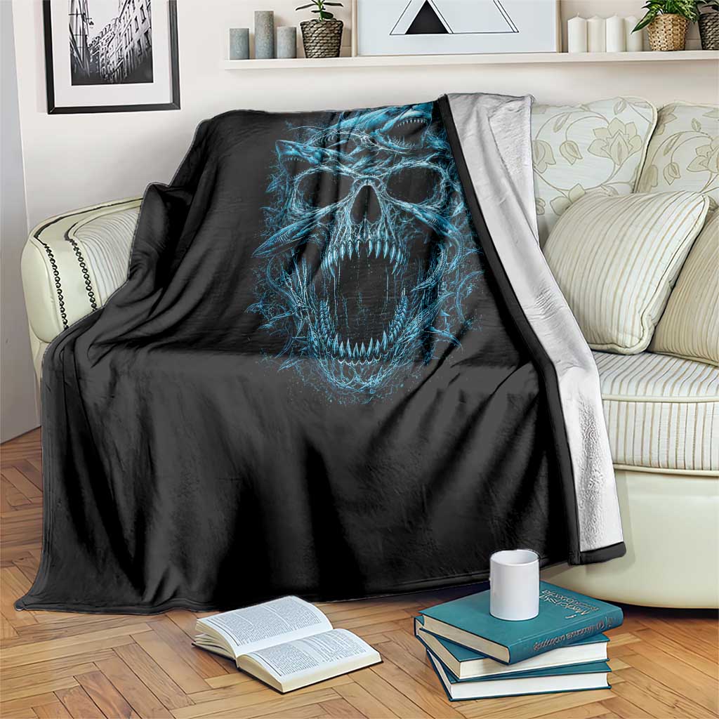 Vintage Great White Shark Skull Throw Blanket Deep Sea Horror Art TS12 Print Your Wear