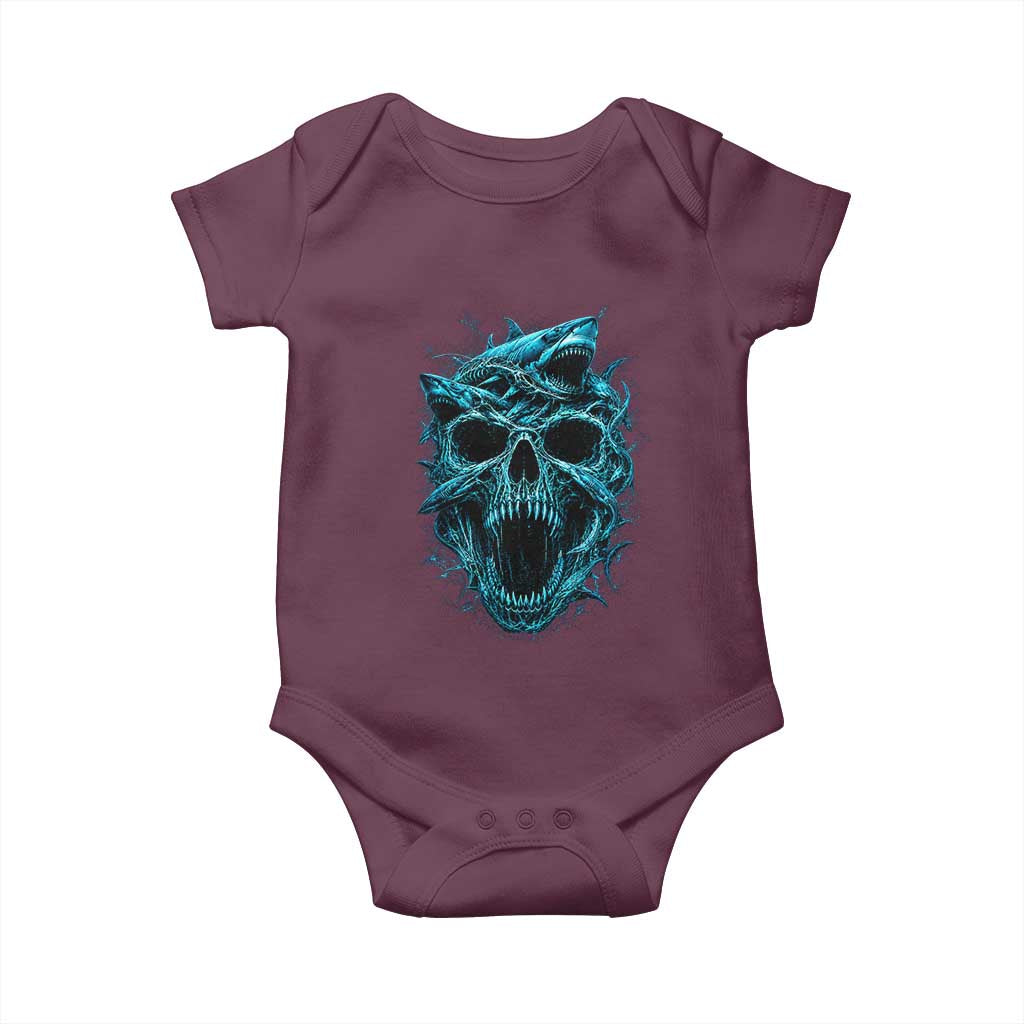 Vintage Great White Shark Skull Baby Onesie Deep Sea Horror Art TS12 Maroon Print Your Wear