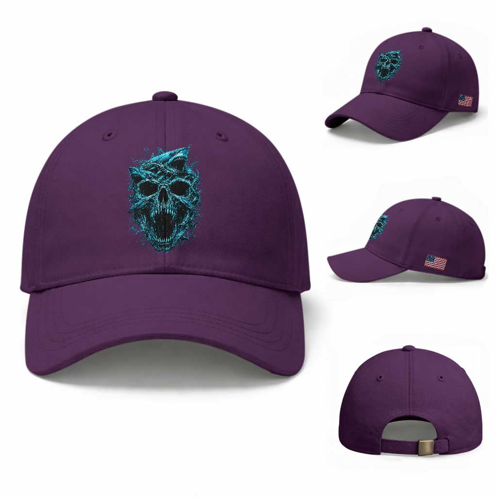 Vintage Great White Shark Skull Baseball Cap Deep Sea Horror Art TS12 Baseball Cap Universal Fit Purple Print Your Wear