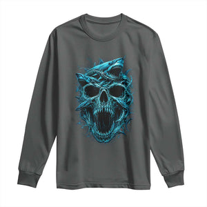 Vintage Great White Shark Skull Long Sleeve Shirt Deep Sea Horror Art TS12 Dark Heather Print Your Wear