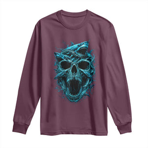 Vintage Great White Shark Skull Long Sleeve Shirt Deep Sea Horror Art TS12 Maroon Print Your Wear